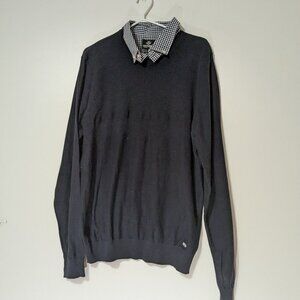 BNWT Threadbare Sweater with Gingham Shirt Collar Black White Size XL